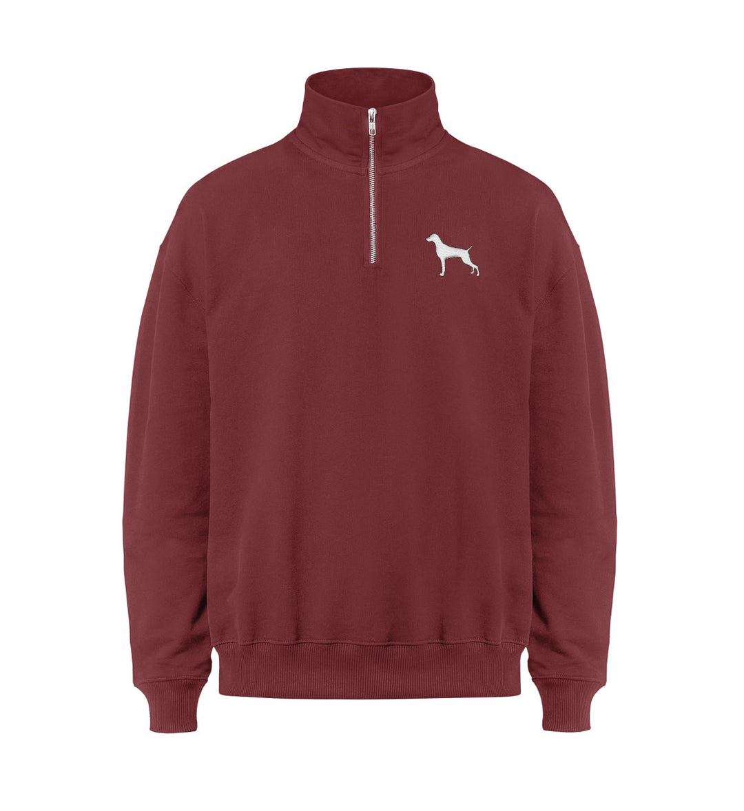 Weimaraner, ARIS, Bio Sweater, Half-Zip Pullover, Jagdmode, Jagdhund, Hundeliebe, FairWear, Made in Germany, Mein Jagdhund Club, Hundeführer, Silhouettenstick, Outdoorwear, Jagdoutfit, Geschenkidee
-Red Earth-7179