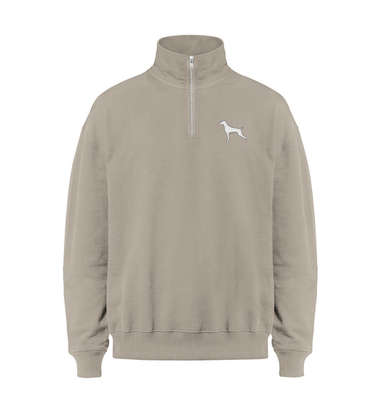 Weimaraner, ARIS, Bio Sweater, Half-Zip Pullover, Jagdmode, Jagdhund, Hundeliebe, FairWear, Made in Germany, Mein Jagdhund Club, Hundeführer, Silhouettenstick, Outdoorwear, Jagdoutfit, Geschenkidee
-Desert Dust-7081