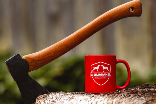 Weimaraner, ALF, Jagdhund Tasse, Keramiktasse, Hundeführer, Geschenkidee, Frühstück mit Hund, Jagdaccessoire, Mein Jagdhund Club, Hundeliebe, Made in Germany, Sublimationsdruck, Outdoor Tasse, Jägertasse
