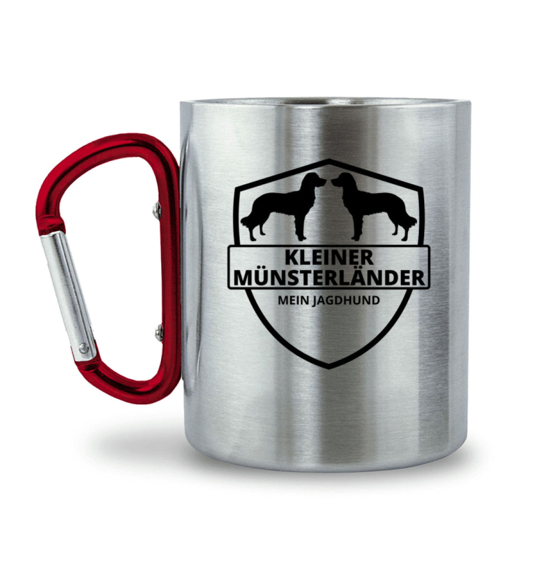 Edelstahltasse ANUND – Kleiner Münsterländer Edition mit Karabinergriff und beidseitigem Motivdruck – MeinJagdhund.Club
-Roter Karabiner-6936