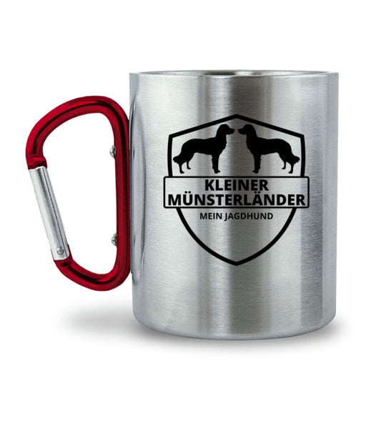 Edelstahltasse ANUND – Kleiner Münsterländer Edition mit Karabinergriff und beidseitigem Motivdruck – MeinJagdhund.Club
-Roter Karabiner-6936