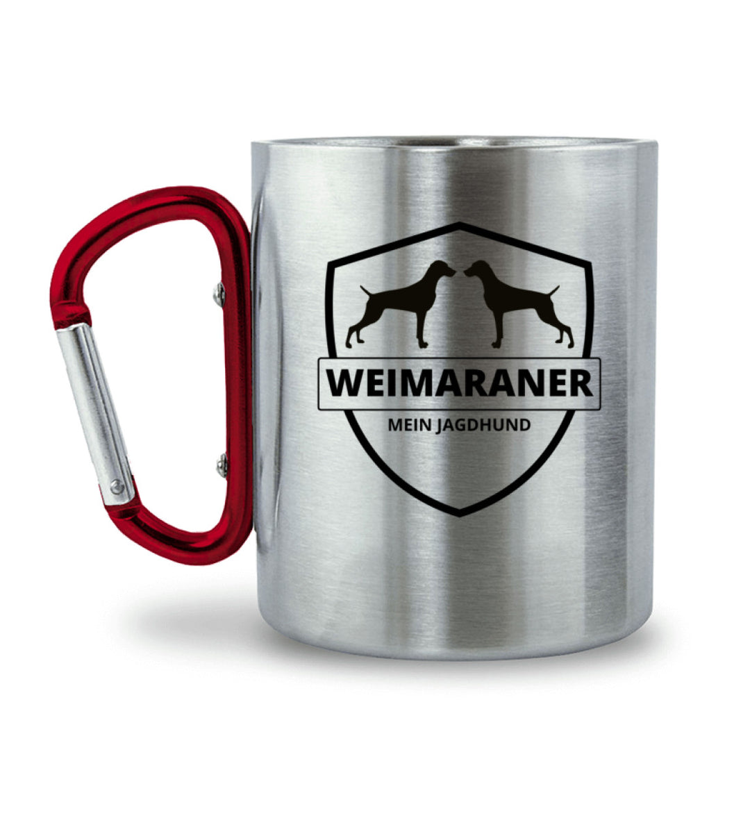 Weimaraner, ANUND, Edelstahltasse, Jagdtasse, Karabinertasse, Outdoor, Jagdhund, Jagd, Hundeführer, Revier, Geschenkidee, Mein Jagdhund Club, Made in Germany, Waldleben, Jagdzubehör
-Roter Karabiner-6936