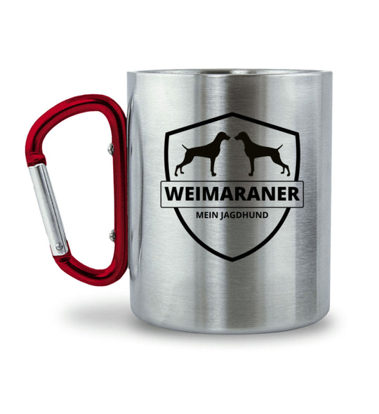 Weimaraner, ANUND, Edelstahltasse, Jagdtasse, Karabinertasse, Outdoor, Jagdhund, Jagd, Hundeführer, Revier, Geschenkidee, Mein Jagdhund Club, Made in Germany, Waldleben, Jagdzubehör
-Roter Karabiner-6936