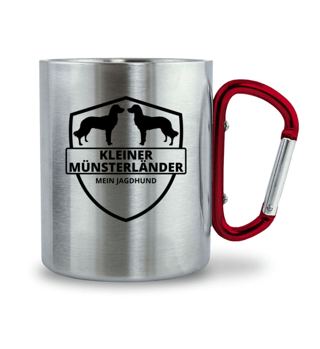 Edelstahltasse ANUND – Kleiner Münsterländer Edition mit Karabinergriff und beidseitigem Motivdruck – MeinJagdhund.Club
-Roter Karabiner-6936