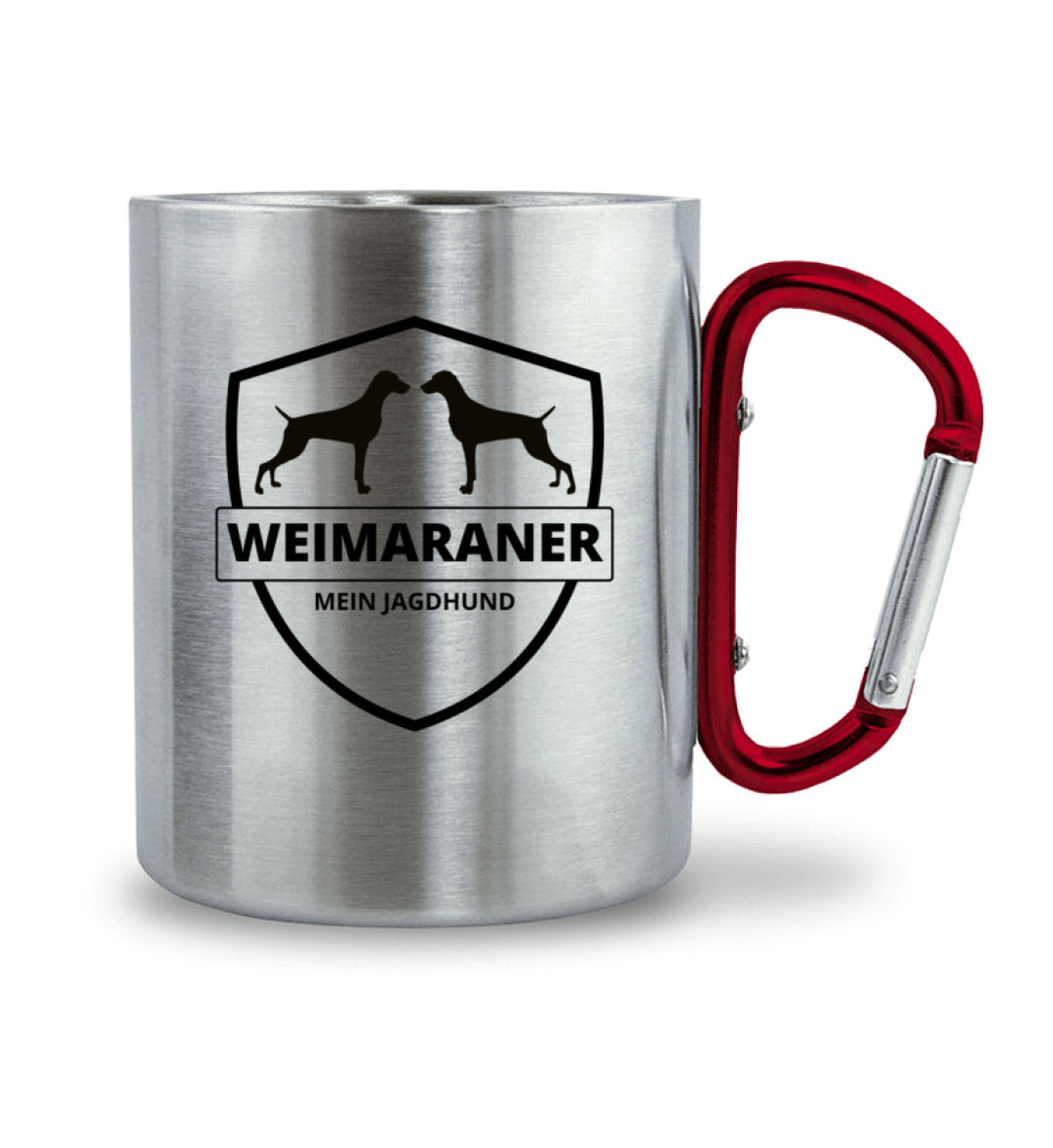 Weimaraner, ANUND, Edelstahltasse, Jagdtasse, Karabinertasse, Outdoor, Jagdhund, Jagd, Hundeführer, Revier, Geschenkidee, Mein Jagdhund Club, Made in Germany, Waldleben, Jagdzubehör
-Roter Karabiner-6936