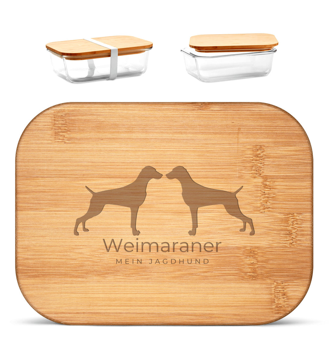 Weimaraner, AINO, Brotdose, Jagdzubehör, Glasdose, Lasergravur, Hundeliebe, Mein Jagdhund Club, Geschenkidee, Hundeführer, Outdoor Zubehör, Weimaraner Geschenk, Revierpause, Lunchbox, Bambusdeckel
-Bamboo-7034