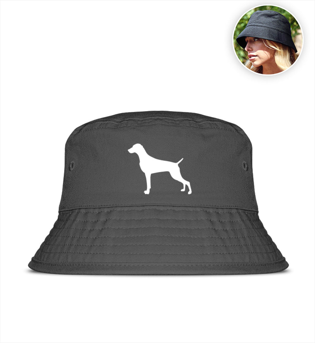 Graphite Grey-7210-Weimaraner, ASGER, Bucket Hat, Bio Sonnenhut, Premium Kopfbedeckung, Jagdhund, Jagdmode, FairWear, Made in Germany, Hundeliebe, Outdoorwear, Geschenkidee, Mein Jagdhund Club, Hundeführer, Sommeroutfit
