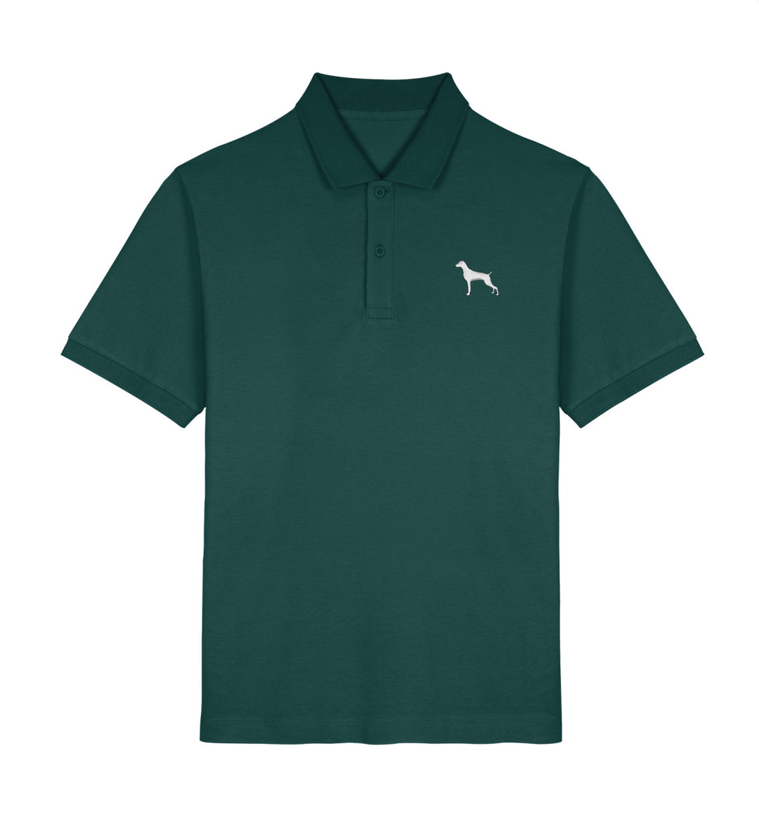 Weimaraner, ASMUND, Bio Poloshirt, Jagdhund, Poloshirt Stick, Mein Jagdhund Club, Made in Germany, FairWear, Geschenkidee, Hundeliebe, Outdoorwear, Hundeführer, Jagdmode, Silhouettenstick, Jagdoutfit
-Glazed Green-7032