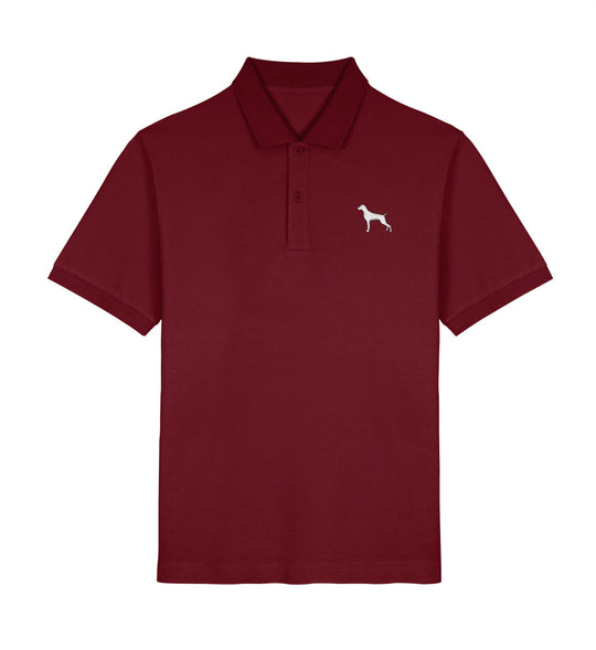 Weimaraner, ASMUND, Bio Poloshirt, Jagdhund, Poloshirt Stick, Mein Jagdhund Club, Made in Germany, FairWear, Geschenkidee, Hundeliebe, Outdoorwear, Hundeführer, Jagdmode, Silhouettenstick, Jagdoutfit
-Burgundy-6974