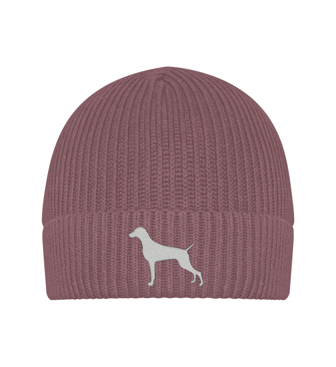 Hibiscus Rose-7087-Weimaraner, AUDEN, Bio Strickmütze, Jagdmütze, Wintermütze, Mütze mit Stick, Hundemensch, Jagdhund, Jagdmode, FairWear, Mein Jagdhund Club, Outdoor Accessoire, Made in Germany, Hundeführer, Geschenkidee
