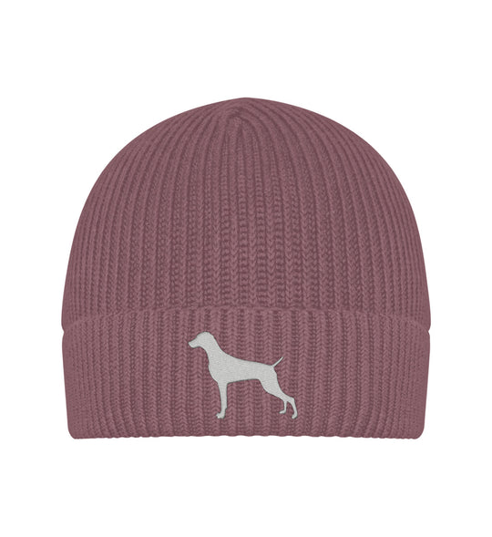 Hibiscus Rose-7087-Weimaraner, AUDEN, Bio Strickmütze, Jagdmütze, Wintermütze, Mütze mit Stick, Hundemensch, Jagdhund, Jagdmode, FairWear, Mein Jagdhund Club, Outdoor Accessoire, Made in Germany, Hundeführer, Geschenkidee
